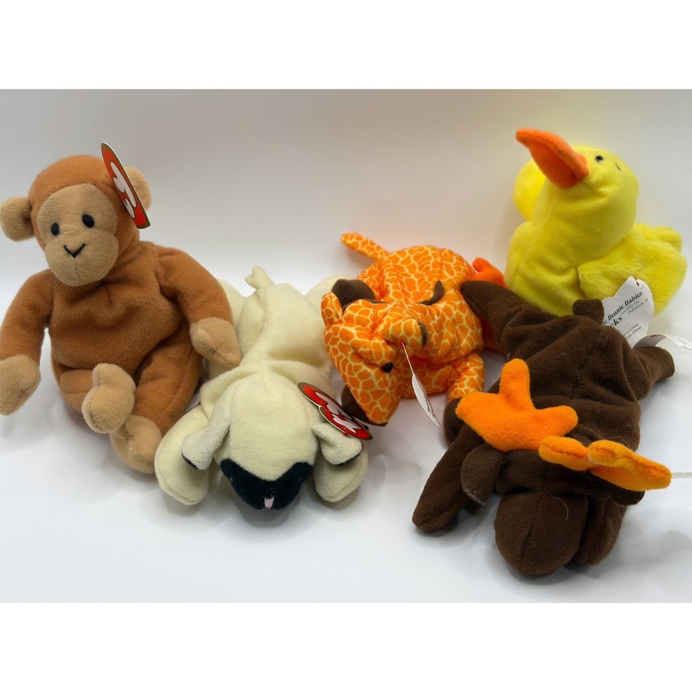 Ty Teenie Beanie Babies Lot 5 Bongo Chops Quacks Chocolate Twigs McDonalds Plush